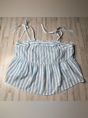 Old Navy Tie Shoulder Smocked Babydoll Cami Swing  Blue & White Striped  3X NWT